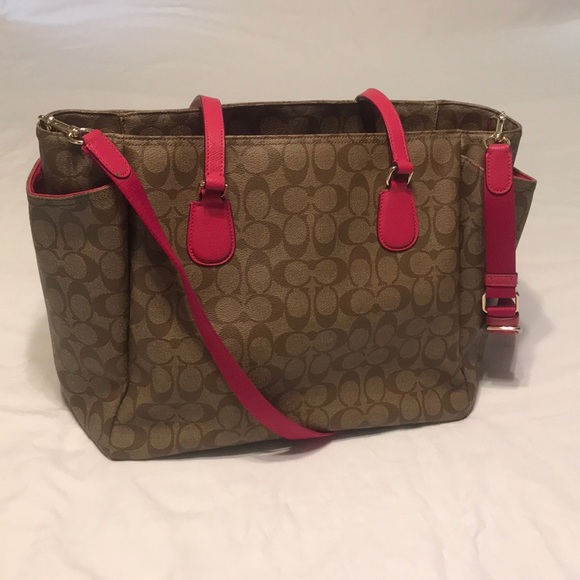 Coach Signature Saddle and Pink Coated Canvas Bag - Picture 14 of 16